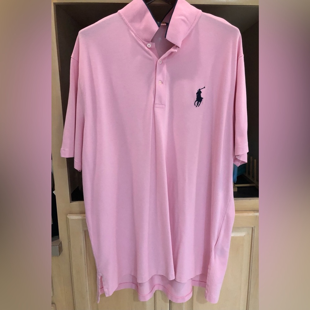 Polo by Ralph Lauren Men's Light Pink Golf Polo with Navy Pony